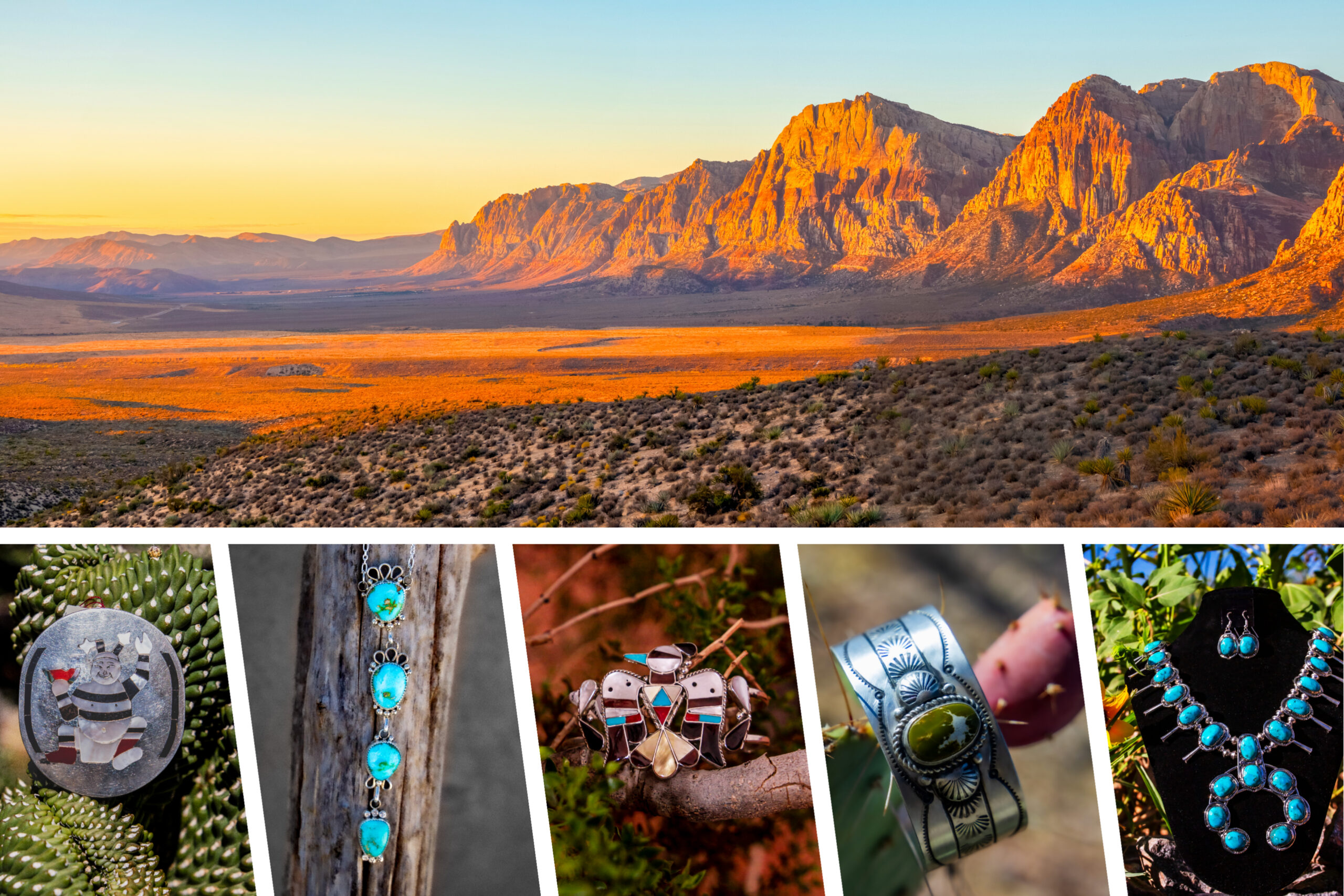 Imagery of Red Rock state park and jewelry that will be available at the sale